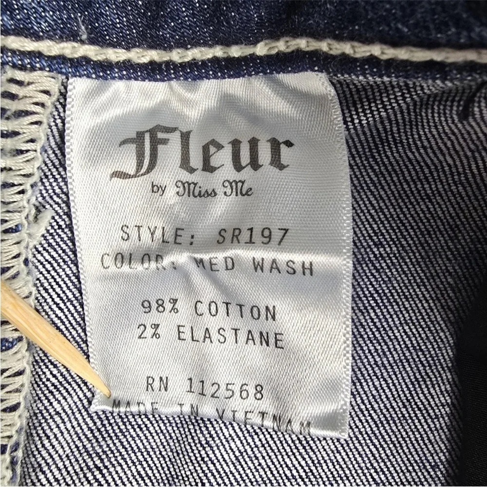 New Fleur by Miss Me Jeans Womens 29 / 8 Blue Medium Wash‎ Slim Wide Embellished - Picture 12 of 13